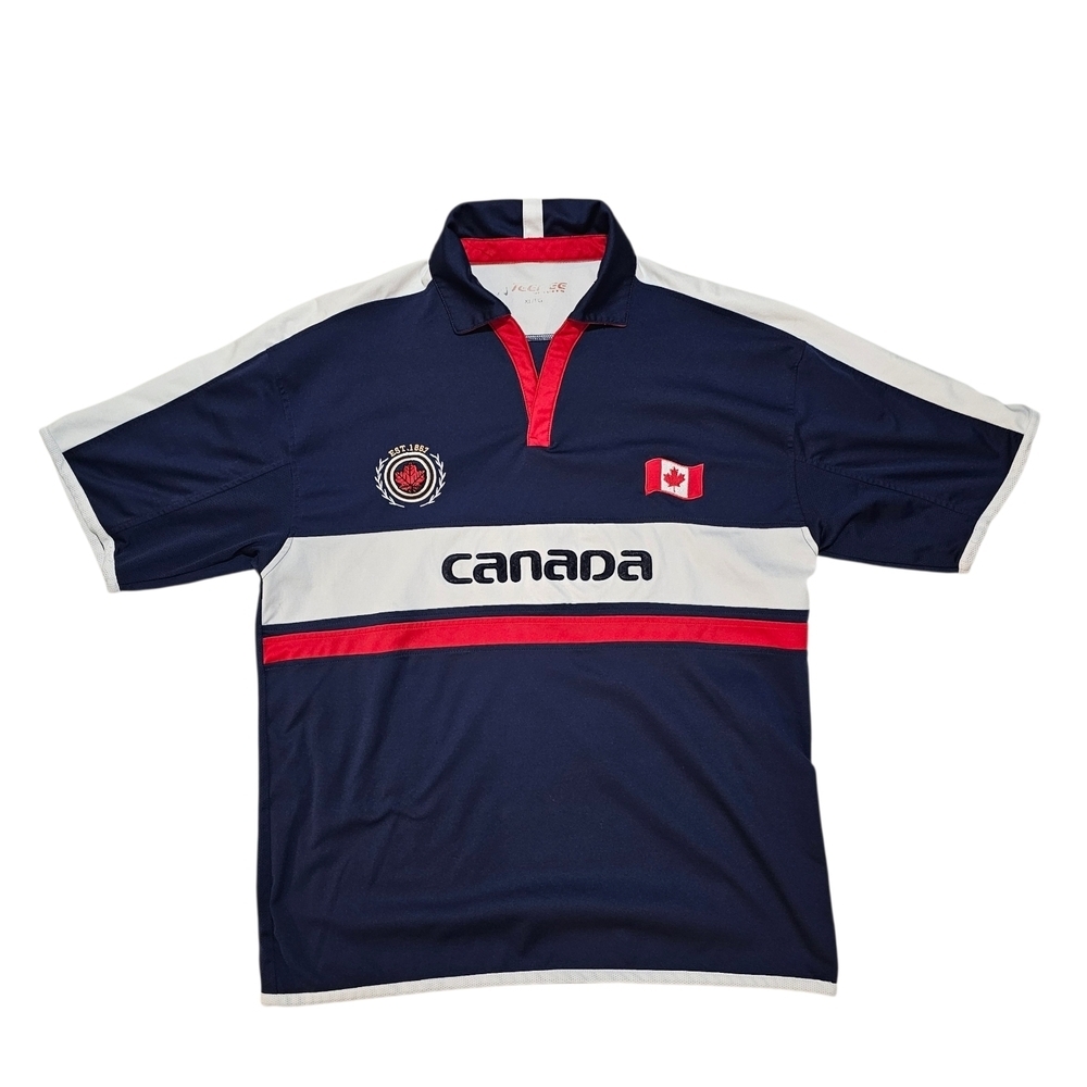 Canada Navy Short Sleeve Rugby Polo with Red & White Accents
